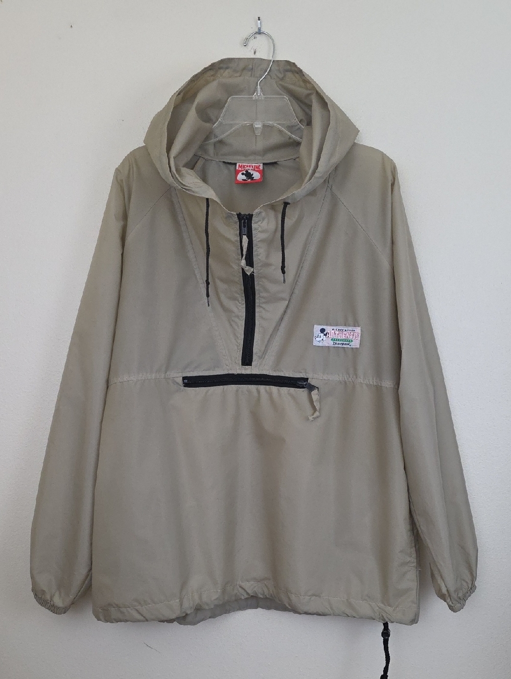 Disney Mickey Mouse Authentic Tan Water Repellant Packable Hoodie Jacket Mens L